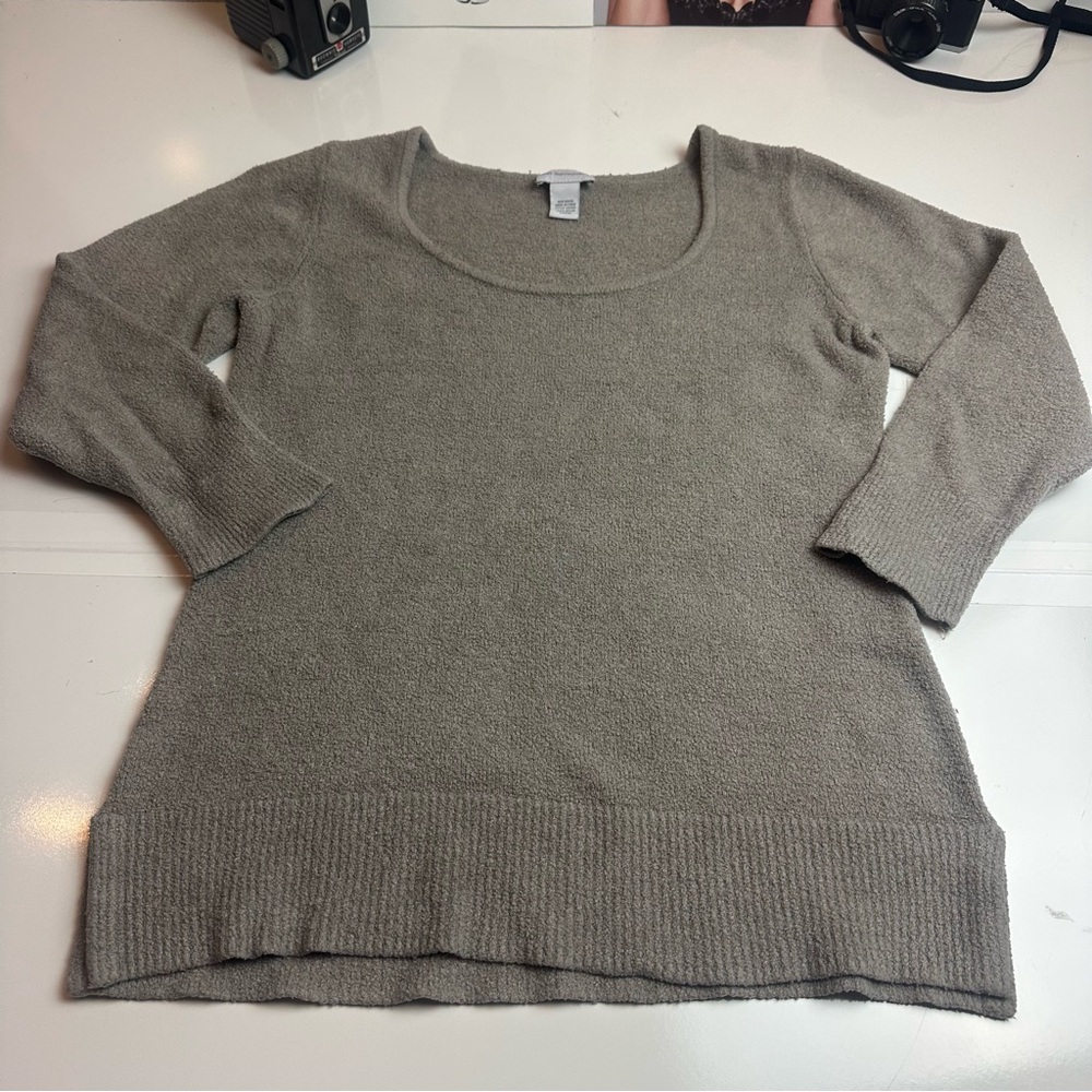 Soft Surroundings Knit Sweater Top Medium Taupe Gray Scoop Neck Lightweight